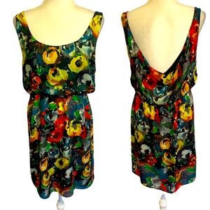 Alice & Olivia Draped Back Silk Floral Print Dress